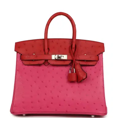 HERMÈS Hermes Birkin 25 Rose Tyrien, Rouge Vif Ostrich Touch Palladium Hardware | Thumbnail 1 HERMÈS Hermes Birkin 25 Rose Tyrien, Rouge Vif Ostrich Touch Palladium Hardware | Thumbnail 1