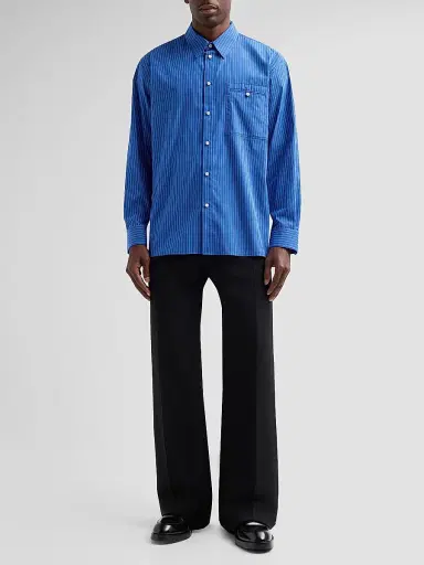 Helmut Lang Men's Striped Cotton Poplin-Blend Relaxed-Fit Shirt - Royal Blue - Size Large | Thumbnail 2 Helmut Lang Men's Striped Cotton Poplin-Blend Relaxed-Fit Shirt - Royal Blue - Size Large | Thumbnail 2