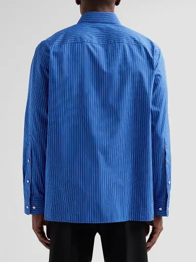 Helmut Lang Men's Striped Cotton Poplin-Blend Relaxed-Fit Shirt - Royal Blue - Size Large | Thumbnail 3 Helmut Lang Men's Striped Cotton Poplin-Blend Relaxed-Fit Shirt - Royal Blue - Size Large | Thumbnail 3