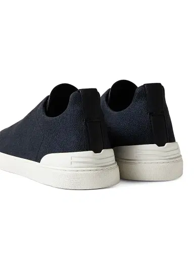 ZEGNA Men's Cotton Linen and Leather Triple Stitch Sneakers - Navy Blue | Thumbnail 5 ZEGNA Men's Cotton Linen and Leather Triple Stitch Sneakers - Navy Blue | Thumbnail 5