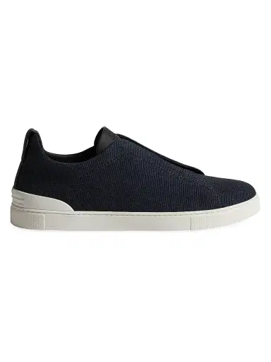 ZEGNA Men's Cotton Linen and Leather Triple Stitch Sneakers - Navy Blue | Thumbnail 1 ZEGNA Men's Cotton Linen and Leather Triple Stitch Sneakers - Navy Blue | Thumbnail 1