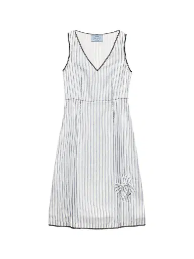 Prada Women's Striped Dress with Bow - Blue - Size 12 | Thumbnail 1 Prada Women's Striped Dress with Bow - Blue - Size 12 | Thumbnail 1