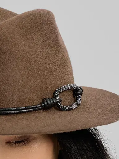 Brunello Cucinelli Women's Felt Fedora with Leather and Monili Band - Brown | Thumbnail 3 Brunello Cucinelli Women's Felt Fedora with Leather and Monili Band - Brown | Thumbnail 3
