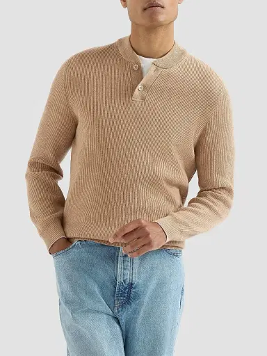 Brunello Cucinelli Men's Cashmere English Rib Sweater with Henley Collar | Thumbnail 2 Brunello Cucinelli Men's Cashmere English Rib Sweater with Henley Collar | Thumbnail 2