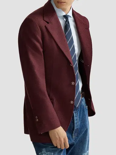 Brunello Cucinelli Men's Cashmere Panama Deconstructed Blazer - Burgundy | Thumbnail 3 Brunello Cucinelli Men's Cashmere Panama Deconstructed Blazer - Burgundy | Thumbnail 3