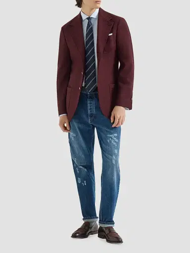 Brunello Cucinelli Men's Cashmere Panama Deconstructed Blazer - Burgundy | Thumbnail 6 Brunello Cucinelli Men's Cashmere Panama Deconstructed Blazer - Burgundy | Thumbnail 6