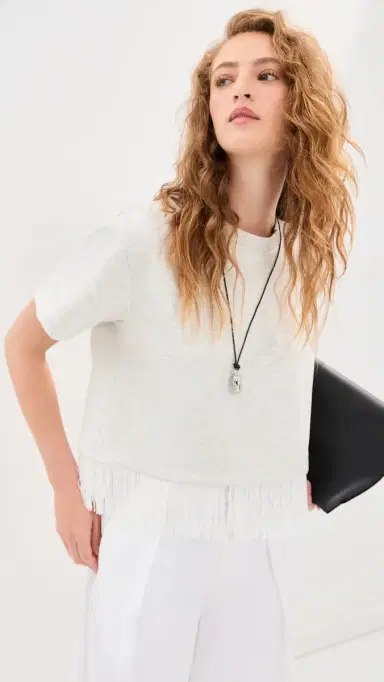 LE BOP Fringe Hazel Cropped Tee Heather Grey/White | Thumbnail 2 LE BOP Fringe Hazel Cropped Tee Heather Grey/White | Thumbnail 2
