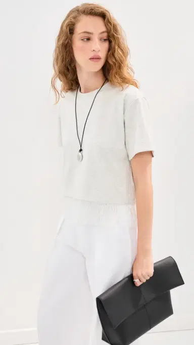 LE BOP Fringe Hazel Cropped Tee Heather Grey/White | Thumbnail 4 LE BOP Fringe Hazel Cropped Tee Heather Grey/White | Thumbnail 4