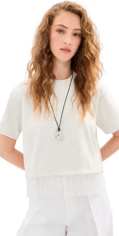 LE BOP Fringe Hazel Cropped Tee Heather Grey/White | Thumbnail 1 LE BOP Fringe Hazel Cropped Tee Heather Grey/White | Thumbnail 1