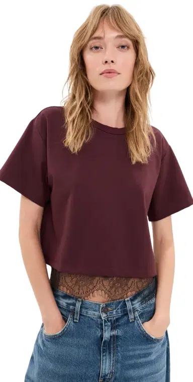 LE BOP Lace Hazel Cropped Tee Chocolate/Black | Thumbnail 1 LE BOP Lace Hazel Cropped Tee Chocolate/Black | Thumbnail 1