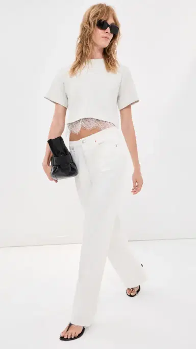 LE BOP Lace Hazel Cropped Tee Heather Grey/White | Thumbnail 5 LE BOP Lace Hazel Cropped Tee Heather Grey/White | Thumbnail 5