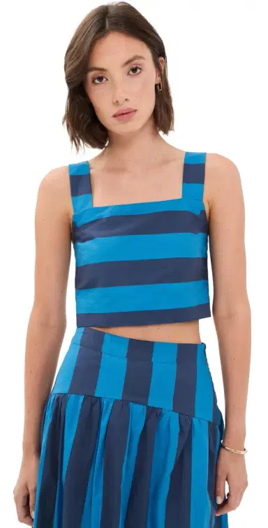 English Factory tripe Crop Top Cornflower/Navy Blue | Thumbnail 1 English Factory tripe Crop Top Cornflower/Navy Blue | Thumbnail 1