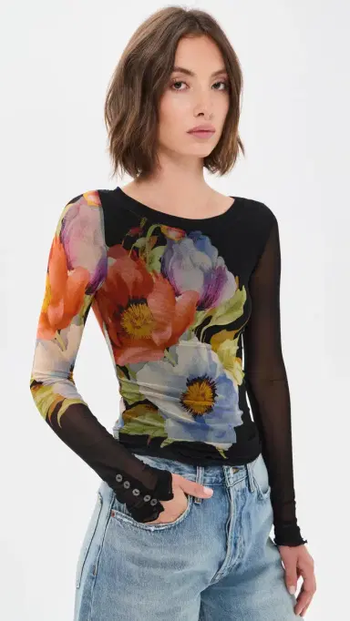 Free People Lilly Printed Long Sleeve Tee Black Combo | Thumbnail 2 Free People Lilly Printed Long Sleeve Tee Black Combo | Thumbnail 2