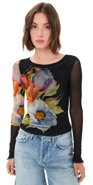 Free People Lilly Printed Long Sleeve Tee Black Combo | Thumbnail 1 Free People Lilly Printed Long Sleeve Tee Black Combo | Thumbnail 1