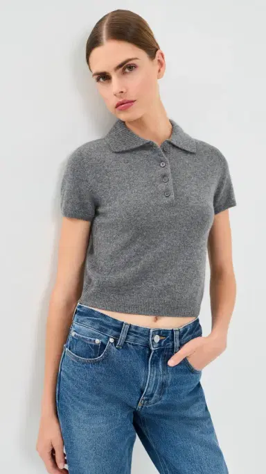 Simkhai Twila Cashmere Polo Top Heather Grey | Thumbnail 2 Simkhai Twila Cashmere Polo Top Heather Grey | Thumbnail 2