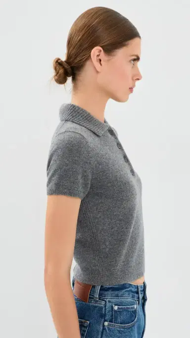 Simkhai Twila Cashmere Polo Top Heather Grey | Thumbnail 4 Simkhai Twila Cashmere Polo Top Heather Grey | Thumbnail 4