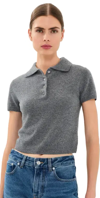 Simkhai Twila Cashmere Polo Top Heather Grey | Thumbnail 1 Simkhai Twila Cashmere Polo Top Heather Grey | Thumbnail 1