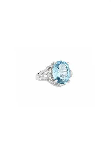 Wish Fine Jewelry 2.81ct Diamond Aquamarine Platinum Oval Ring | Thumbnail 2 Wish Fine Jewelry 2.81ct Diamond Aquamarine Platinum Oval Ring | Thumbnail 2