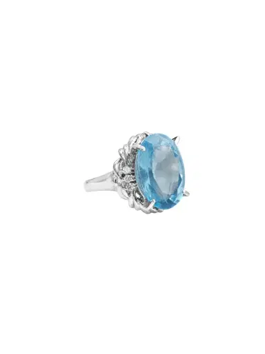 Wish Fine Jewelry 6.32ct Diamond Aquamarine Platinum Oval Ring | Thumbnail 2 Wish Fine Jewelry 6.32ct Diamond Aquamarine Platinum Oval Ring | Thumbnail 2