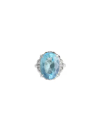 Wish Fine Jewelry 6.32ct Diamond Aquamarine Platinum Oval Ring | Thumbnail 1 Wish Fine Jewelry 6.32ct Diamond Aquamarine Platinum Oval Ring | Thumbnail 1