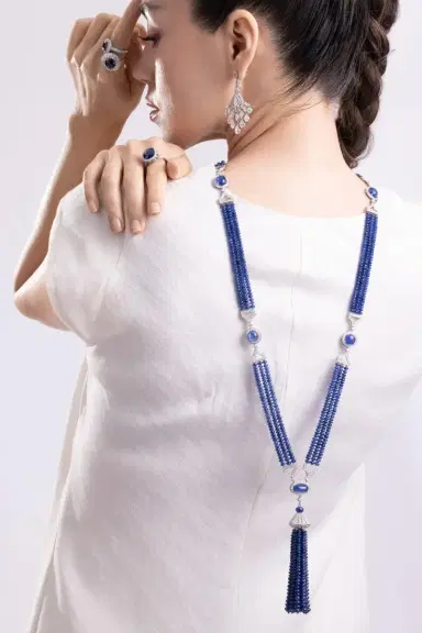 CICADA Blue Sapphire Diamond Beaded Tassel Necklace | Thumbnail 3 CICADA Blue Sapphire Diamond Beaded Tassel Necklace | Thumbnail 3