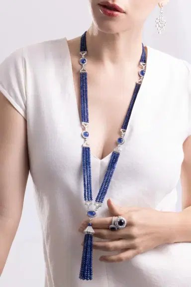 CICADA Blue Sapphire Diamond Beaded Tassel Necklace | Thumbnail 4 CICADA Blue Sapphire Diamond Beaded Tassel Necklace | Thumbnail 4