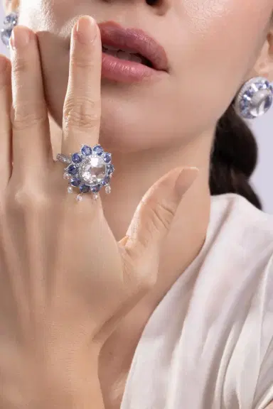 CICADA Diamond Blue Sapphire Flower Ring | Thumbnail 2 CICADA Diamond Blue Sapphire Flower Ring | Thumbnail 2