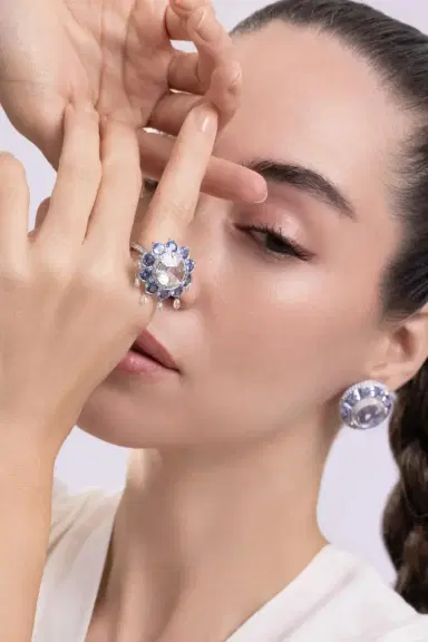CICADA Diamond Blue Sapphire Flower Ring | Thumbnail 3 CICADA Diamond Blue Sapphire Flower Ring | Thumbnail 3