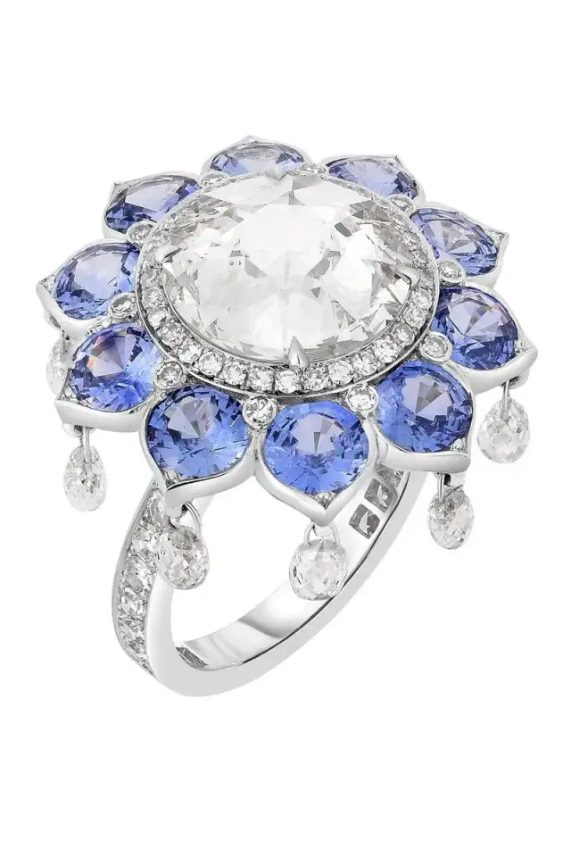 Diamond Blue Sapphire Flower Ring Diamond Blue Sapphire Flower Ring