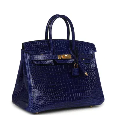 HERMÈS Hermes Birkin 25 Bleu Electric Shiny Porosus Crocodile Gold Hardware | Thumbnail 2 HERMÈS Hermes Birkin 25 Bleu Electric Shiny Porosus Crocodile Gold Hardware | Thumbnail 2