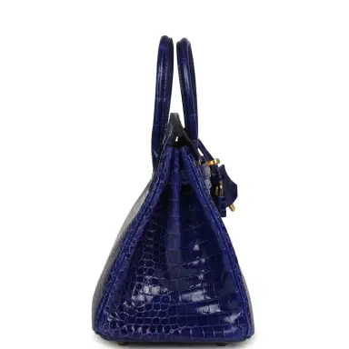 HERMÈS Hermes Birkin 25 Bleu Electric Shiny Porosus Crocodile Gold Hardware | Thumbnail 3 HERMÈS Hermes Birkin 25 Bleu Electric Shiny Porosus Crocodile Gold Hardware | Thumbnail 3