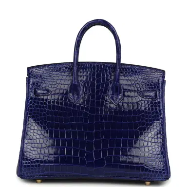 HERMÈS Hermes Birkin 25 Bleu Electric Shiny Porosus Crocodile Gold Hardware | Thumbnail 4 HERMÈS Hermes Birkin 25 Bleu Electric Shiny Porosus Crocodile Gold Hardware | Thumbnail 4