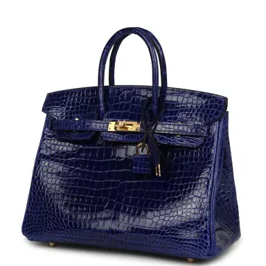 HERMÈS Hermes Birkin 25 Bleu Electric Shiny Porosus Crocodile Gold Hardware | Thumbnail 5 HERMÈS Hermes Birkin 25 Bleu Electric Shiny Porosus Crocodile Gold Hardware | Thumbnail 5