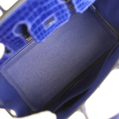 HERMÈS Hermes Birkin 25 Bleu Electric Shiny Porosus Crocodile Gold Hardware | Thumbnail 8 HERMÈS Hermes Birkin 25 Bleu Electric Shiny Porosus Crocodile Gold Hardware | Thumbnail 8