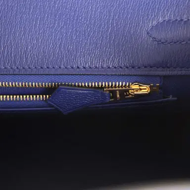 HERMÈS Hermes Birkin 25 Bleu Electric Shiny Porosus Crocodile Gold Hardware | Thumbnail 9 HERMÈS Hermes Birkin 25 Bleu Electric Shiny Porosus Crocodile Gold Hardware | Thumbnail 9