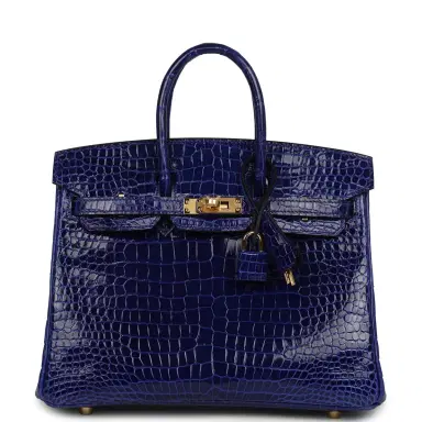HERMÈS Hermes Birkin 25 Bleu Electric Shiny Porosus Crocodile Gold Hardware | Thumbnail 1 HERMÈS Hermes Birkin 25 Bleu Electric Shiny Porosus Crocodile Gold Hardware | Thumbnail 1