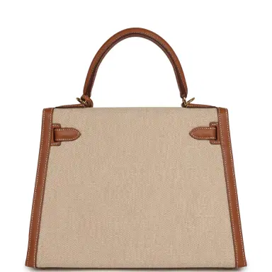HERMÈS Pre-owned Hermes Kelly Sellier 28 Ecru-Beige Toile H Canvas, Gold Swift Gold Hardware | Thumbnail 4 HERMÈS Pre-owned Hermes Kelly Sellier 28 Ecru-Beige Toile H Canvas, Gold Swift Gold Hardware | Thumbnail 4