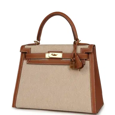 HERMÈS Pre-owned Hermes Kelly Sellier 28 Ecru-Beige Toile H Canvas, Gold Swift Gold Hardware | Thumbnail 5 HERMÈS Pre-owned Hermes Kelly Sellier 28 Ecru-Beige Toile H Canvas, Gold Swift Gold Hardware | Thumbnail 5