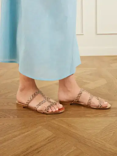 Aquazzura Infinity Chain Perforated Metallic-leather Flats | Thumbnail 2 Aquazzura Infinity Chain Perforated Metallic-leather Flats | Thumbnail 2