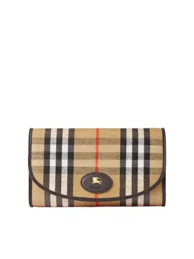 Burberry Leather-trimmed Checked Coated-canvas Clutch | Thumbnail 1 Burberry Leather-trimmed Checked Coated-canvas Clutch | Thumbnail 1