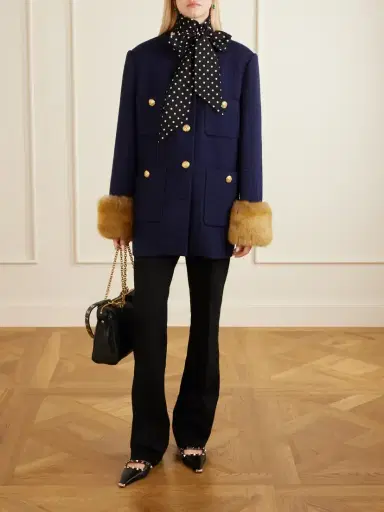 Valentino Garavani Plush-trimmed Wool Coat | Thumbnail 2 Valentino Garavani Plush-trimmed Wool Coat | Thumbnail 2
