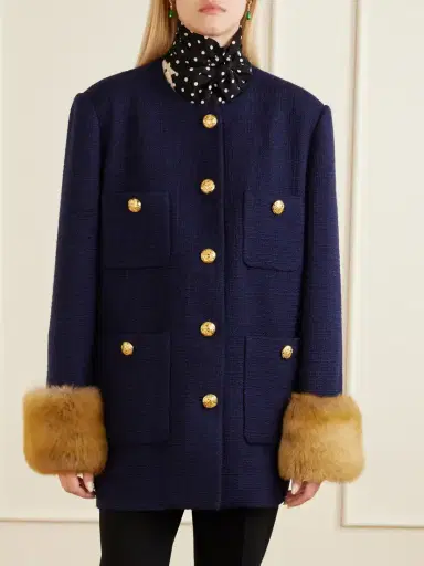 Valentino Garavani Plush-trimmed Wool Coat | Thumbnail 3 Valentino Garavani Plush-trimmed Wool Coat | Thumbnail 3