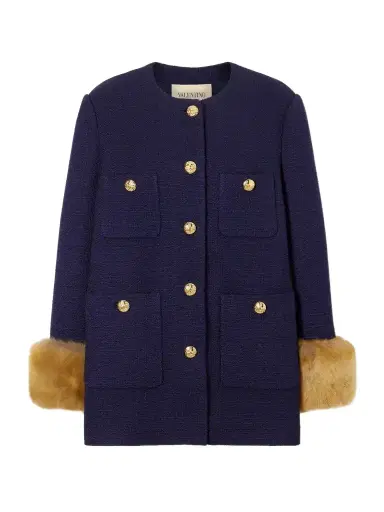 Valentino Garavani Plush-trimmed Wool Coat | Thumbnail 1 Valentino Garavani Plush-trimmed Wool Coat | Thumbnail 1