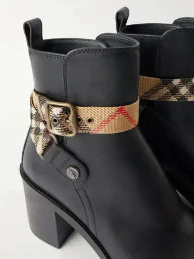 Burberry Huntley 70 Checked Canvas-trimmed Leather Ankle Boots | Thumbnail 5 Burberry Huntley 70 Checked Canvas-trimmed Leather Ankle Boots | Thumbnail 5