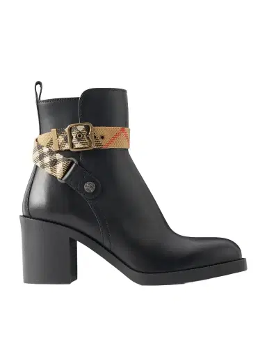 Burberry Huntley 70 Checked Canvas-trimmed Leather Ankle Boots | Thumbnail 1 Burberry Huntley 70 Checked Canvas-trimmed Leather Ankle Boots | Thumbnail 1