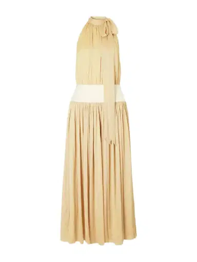 Abadia Knotted Halterneck Satin-trimmed Crepon Midi Dress | Thumbnail 1 Abadia Knotted Halterneck Satin-trimmed Crepon Midi Dress | Thumbnail 1