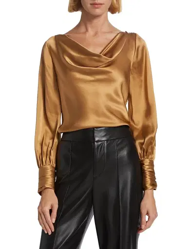 Cinq à Sept Women's Taylee Cowlneck Silk Blouse - Cinnamon | Thumbnail 3 Cinq à Sept Women's Taylee Cowlneck Silk Blouse - Cinnamon | Thumbnail 3