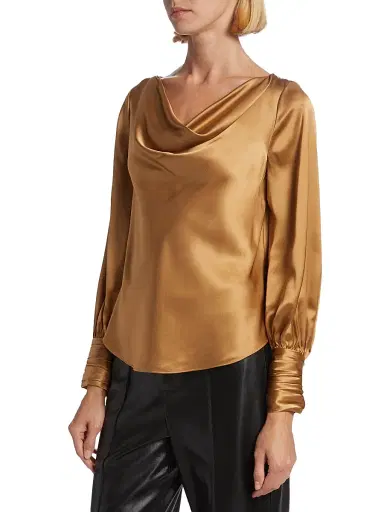 Cinq à Sept Women's Taylee Cowlneck Silk Blouse - Cinnamon | Thumbnail 4 Cinq à Sept Women's Taylee Cowlneck Silk Blouse - Cinnamon | Thumbnail 4
