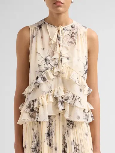 Cinq à Sept Women's Ariette Hand-Sketched Floral Top - Gardenia Black - Size XL | Thumbnail 5 Cinq à Sept Women's Ariette Hand-Sketched Floral Top - Gardenia Black - Size XL | Thumbnail 5