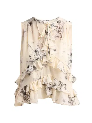 Cinq à Sept Women's Ariette Hand-Sketched Floral Top - Gardenia Black - Size XL | Thumbnail 1 Cinq à Sept Women's Ariette Hand-Sketched Floral Top - Gardenia Black - Size XL | Thumbnail 1